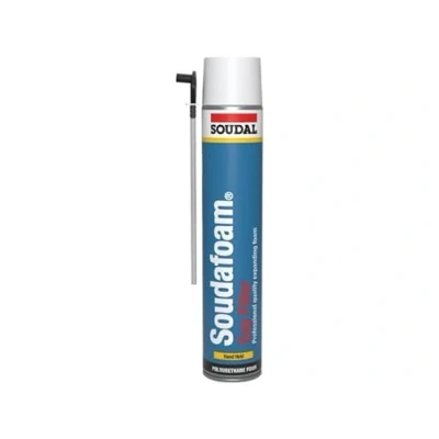 Image of Soudal Soudafoam Hand Held PU Expanding Foam Gap Filler Cleaner Champagne Handheld Polyurethane Filling Formulation with High 3D Expansion, Easy to use, One Component, Rapid Curing. (750ml)