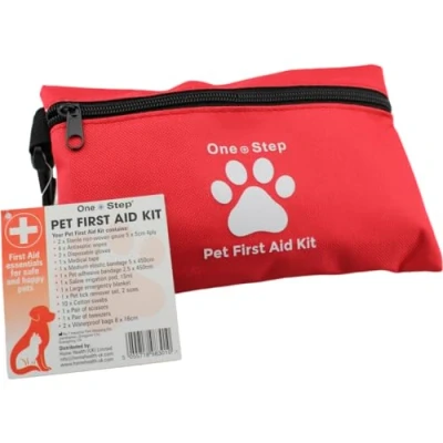Image of One Step Pet Travel First Aid Kit, Includes 28 Premium Items, Tick Remover, Syringe, Bandages, Wipes, Sized For Dogs, Cats and all Other Pets