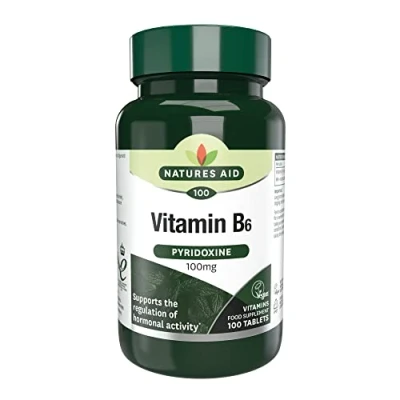 Image of Natures Aid Vitamin B6 100 mg, Pyridoxine, Suitable for Vegans, Tablets
