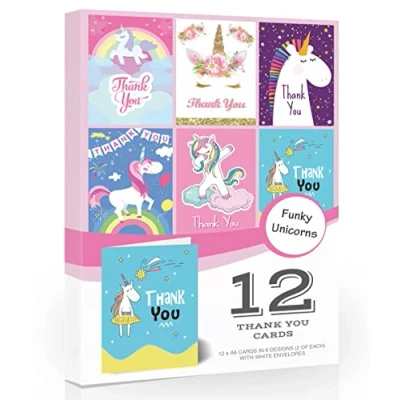Image of Olivia Samuel 12 x Bright Unicorn Thank You Cards Folding Style MultiPack Set 5 (Unicorn Collection) with Envelopes