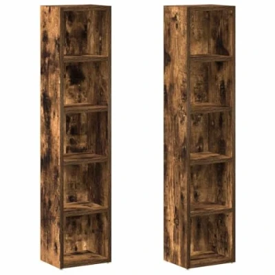 Image of vidaXL 2x Smoked Oak CD Cabinets, Engineered Wood Storage Units with Ample Compartments for CDs, DVDs, Blu rays, Ideal Living Room, Bedroom, Office Modern Design, Brown