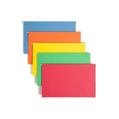 Image of Smead Hanging File Folder with Tab, 1/5 Cut Adjustable Legal Size, Assorted Primary Colors, 25 per Box (64159)