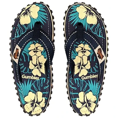 Image of Gumbies Islander Unisex Flip Flops, with Supersoft Cotton Toe Post and Durable Recycled Rubber Sole Comfort Guaranteed Blue Hibiscus 13