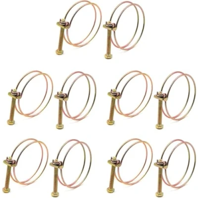 Image of 10pcs Double Wire Hose Clamp Adjustable Pipe Clamps Water Clip with Screws Bolts Locking Zinc Plating Stainless Steel(59mm 64mm), M