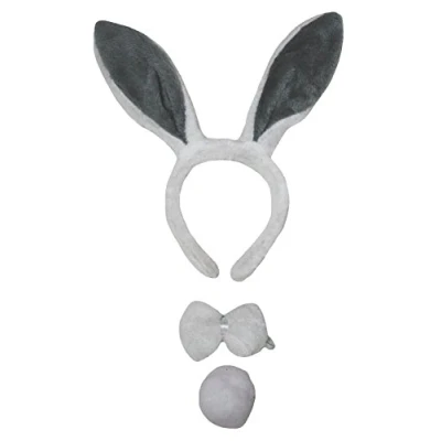 Image of Petitebelle Bunny Ear Headband Bowtie Tail 3pc Costume (Grey, One Size)
