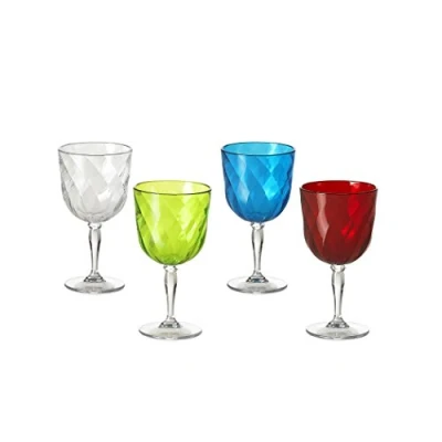 Image of Omada Design 4 Glasses for Water and Wine of 10,83 fl oz in Transparent acrilic Plastic Diamond Line, Assorted Colors