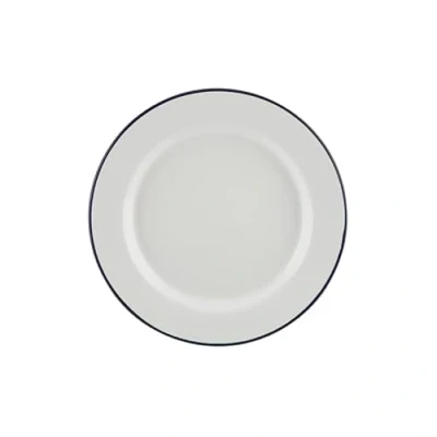 Image of Premium Quality Traditional Enamel White Blue Trim Rice Plate, Pasta Bowl, Dinner Round Pie Soup Mixing Deep Dish Tableware Crockery (Dinner Plate 24cm)