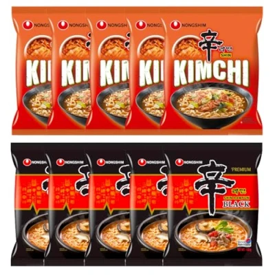 Image of Nong Shim SHIN Ramyun Kimchi &amp; Black Korean Spicy Ramen Noodles (Pack of 10) HALAL