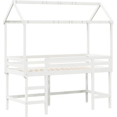 Image of vidaXL Loft Bed with Ladder and Roof without Mattress White 90x200 cm
