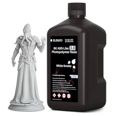 Image of ELEGOO 8K ABS Like 3.0 3D Printer Resin White Smoke 2KG, 405nm UV Cured for Enhanced Strength, Toughness, Precision &amp; Low Viscosity LCD/DLP Printing