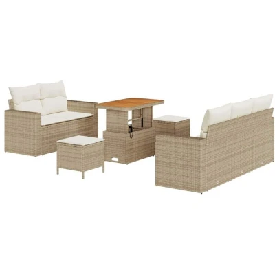 Image of vidaXL 8 Piece Garden Sofa Set with Cushions Beige Poly Rattan Acacia