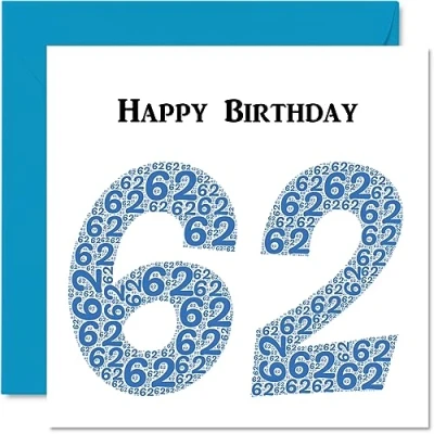 Image of Fun 62nd Birthday Cards for Men Shapecloud Happy Card Dad Mum Grandad Nanny Grandma Gran Uncle Auntie Cousin, 145mm x Greeting Cards,