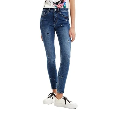 Image of Desigual Mickey Mouse Embroidery Mid Rise Slim Fit Blue Jeans 23SWDD63