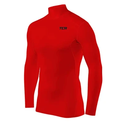Image of TCA Boys&#039; HyperFusion Compression Base Layer Top Long Sleeve Under Shirt Mock Neck High Risk Red Mock, 8 10 Years