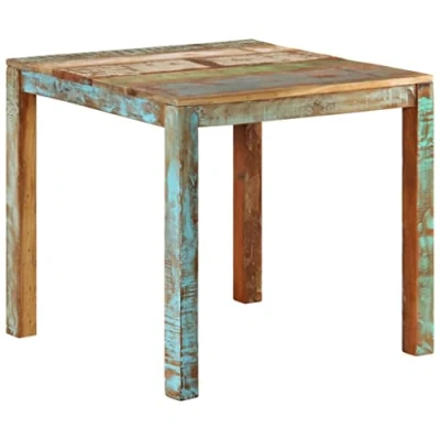 Image of vidaXL Solid Reclaimed Wood Square Dining Table Multicolor, Farmhouse Style, Handcrafted Dinner for Kitchen Room