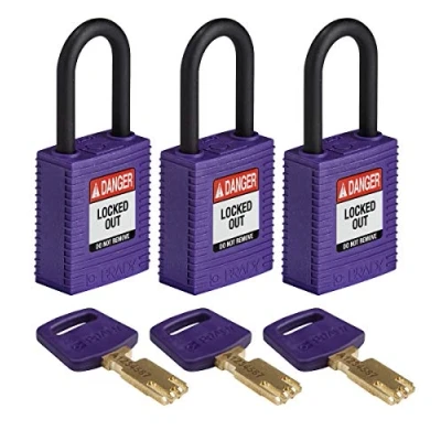 Image of SafeKey Lockout Padlock Nylon Purple 1.5&quot; Plastic Shkl, Pack of 3