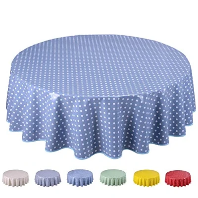 Image of Home Direct Round Oilcloth PVC Wipe Clean Tablecloth 140cm 55&quot; Small Polka Dot (Blue Grey)