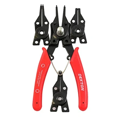 Image of DEKTON 5 Piece Circlip Pliers Set Precision Tool Kit for Internal &amp; External Snap Rings High Carbon Steel Construction, Anti Rust Finish I 45, 90 and 180 Degree Tips Versatile Use