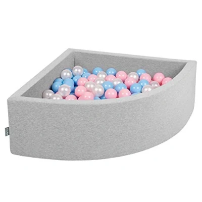 Image of KiddyMoon Soft Ball Pit Quarter Angular 90X30cm/200 Balls ∅ 7Cm / 2.75In For Kids, Foam Pool Baby Playballs, Made In EU, Light Grey:Babyblue/Powderpink/Pearl