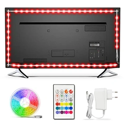 Image of TV Led Backlights, Bason 5050 RGB Strip Light for 30 40 inch, 6.17ft/188cm USB Bias Lighting with Remote TV, PC Monitor, Computer Amdient Lighting[Energy Class A+]