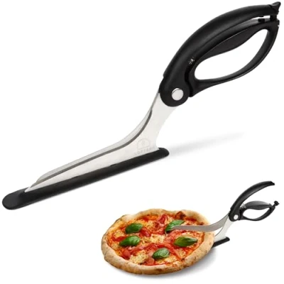 Image of Loftern Pizza Scissors Non Stick with Firm Grip Base Food Grade Stainless Steel Cutter 5 in 1 Slicer &amp; Server Durable, Safe Mess Free