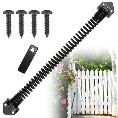 Image of Fence Gate Spring 14 Inch Self Closing Hardware Adjustable Metal Garden Closer for Wooden Closure and Vinyl Door