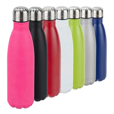 Image of Relaxdays Stainless Insulated Flask, Leakproof for Cold and Hot Drinks, Vacuum Thermo Bottle, 500 ml, Steel, Pink, H x D: app. 26.5 7 cm