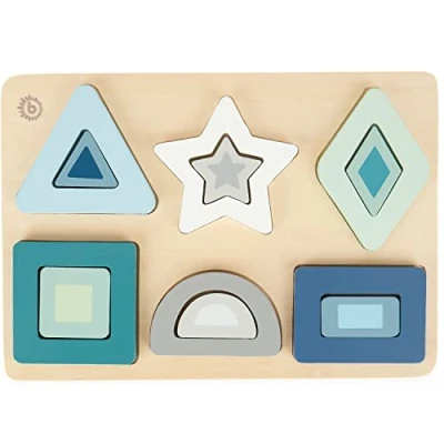 Image of Bieco shape puzzle shapes wooden baby puzzles peg jigsaw colour match geometric montessori