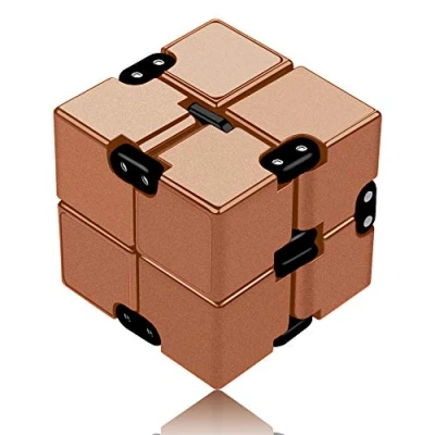 Image of Funxim Infinity Cube Fidget Toy suitable for Adults &amp; Kids, New Version Finger Stress and Anxiety relief, Killing Time Toys Infinite Office Staff (Gold)