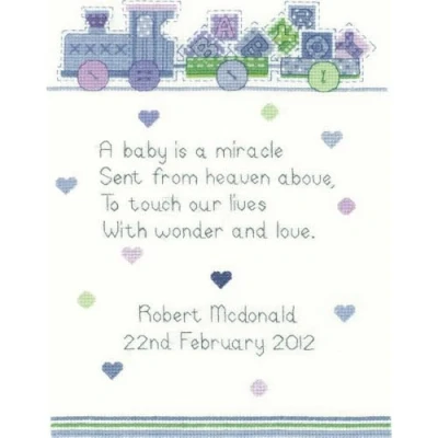 Image of Heritage Cross Stitch Kit Aida Baby Boy (A) Counted Pattern SCBB1093 A 18x23cm