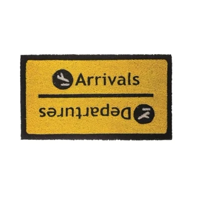 Image of FISURA Arrivals/Departures Coconut Door Mat with Non Slip PVC Backing Funny Welcome Hand Painted Size 70cm x 40cm