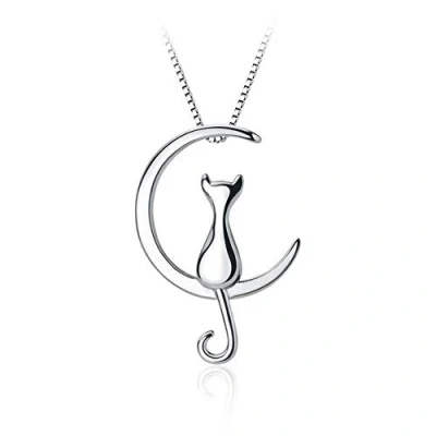 Image of Belons Girls Necklace 925 Sterling Silver Cat Moon Pendant for Women Kids, Adjustable Chain