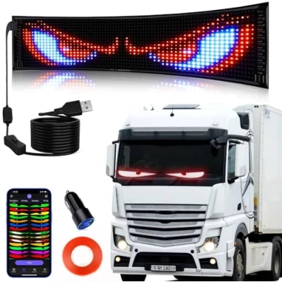 Image of Qnoavve Scrolling Huge Bright Advertising LED Sign, 26.8&quot;x4.7&quot; Flexible USB 5V Store Sign Bluetooth App Control Custom Text Pattern Animation Programmable Display for Car Bar Party Festival