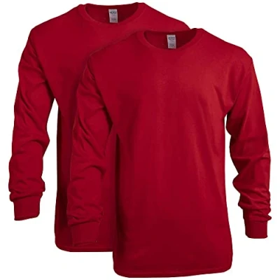 Image of GILDAN Men&#039;s Heavy Cotton Long Sleeve T Shirt, Style G5400, 2 pack Red, M UK