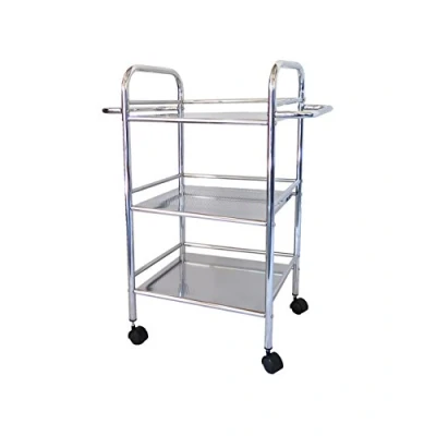 Image of ASPECT Lucy 3 Tier Shelf Trolley/Storage Rolling Cart with 2 Handles, Metal, Chrome, 58.5x32x74cm