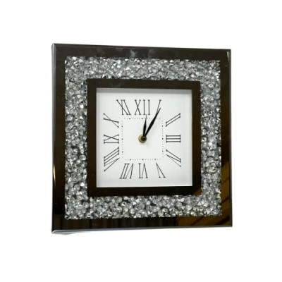 Image of ornament bling diamond gift crystallized loose diamante elegant crystal mirror jewel roman wall clock silent for home office living room bedroom 35x35cm crushed display