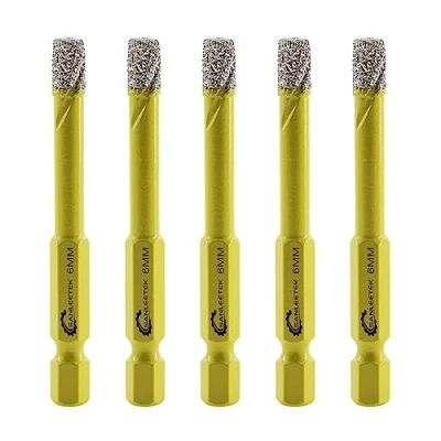 Image of Dry Diamond Drill Bits Set 5pcs 6mm SANLEETEK Hole Saw Kit with Quick Change Hex Shank for Marble Granite Ceramic Porcelain Tile Stoneware Quartz