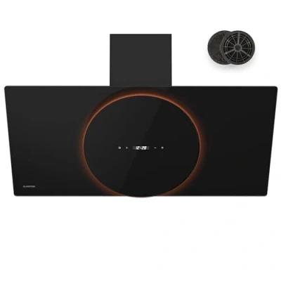 Image of Klarstein Total Eclipse Cooker Hood 600 m3/h, LED Backlit Glass Dome, Touch Control, A Energy Efficiency, 170W Motor, 3 Speeds, Extraction &amp; Recirculation, Black