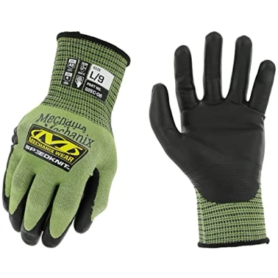 Image of Mechanix Wear: ANSI A3 Cut Resistant Urethane Coated SpeedKnit Work Gloves Touch Capable, Strong Grip in Dry &amp; Wet Conditions (Green, Large)
