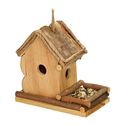 Image of Relaxdays Decorative Birdhouse, Hanging Wooden Bird Feeder, HWD: 21 x 12.5 cm, Garden, Patio &amp; Balcony, Natural, Wood