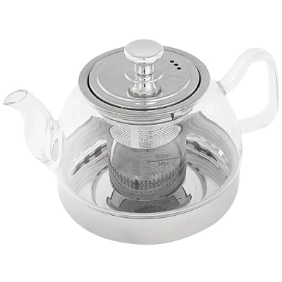 Image of IBILI Induction Glass Teapot with Filter, Borosilicate, 0.8 Litres, Safe, Transparent/Silver