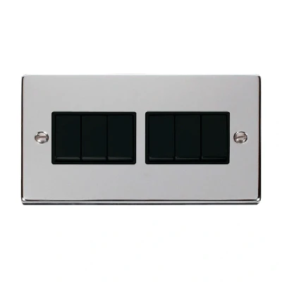Image of Click Deco 6 Gang 2 Way 10AX Switch Polished Chrome Black Inserts