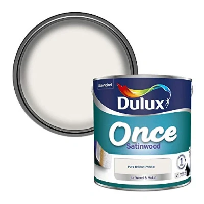 Image of Dulux 5091096 Once Satinwood Paint For Wood And Metal Pure Brilliant White 2.5L