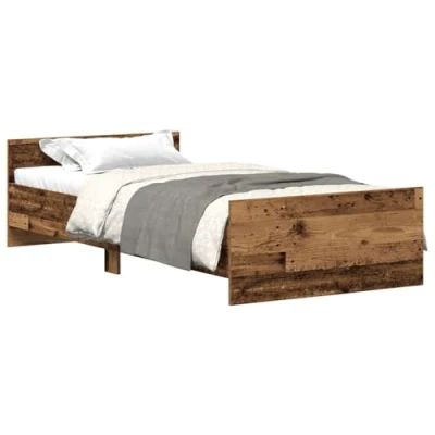 Image of vidaXL Bed Frame Engineered/Solid Wood, 75x190 cm Bedroom Furniture, Brown, No Mattress Included