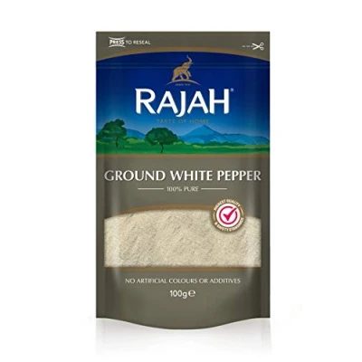 Image of Rajah Spices Ground White Pepper Piper Nigrum Shada Golmorich Safeed Mirc Saphed Mari (100g)