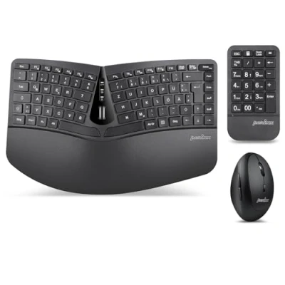 Image of Perixx PERIDUO 606A 3 in 1 Wireless Compact Ergonomic Keyboard with Vertical Mouse and Numeric Keypad Adjustable Wrist Rest Tilting Wheel Flat Buttons QWERTZ