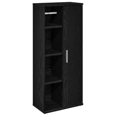 Image of vidaXL Bathroom Cabinet with Paper Roll Holder Black Engineered Wood 39x22x90 cm Modern Furniture Storage Solution for Bathrooms, Restrooms