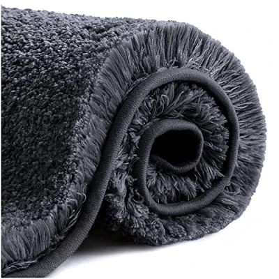 Image of VANZAVANZU Non Slip Bath Mat Thickened Rug for Bathroom Absorbent Ultra Soft Fluffy Microfiber Bedside Carpet Floor Mat, Quick drying, Machine Washable 50 x 80cm (Black)