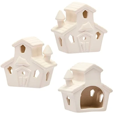 Image of Baker Ross FX186 Haunted House Ceramic Tealight Holders Pack of 3, Halloween Arts and Crafts Kits for Kids, Decorations