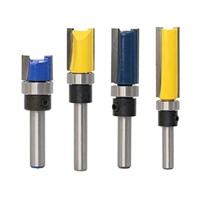 Image of ExcInter 4Pcs 1/4&#039;&#039; Shank Flush Trim Pattern Router Bit Template Set Woodworking Top Bearing Milling Tools for Wood Hardwood Particleboard MDF